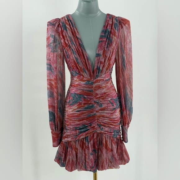 🆕 PATBO 🧿 NWOT Twist Metallic Ruched Mini Dress, Pink - Sz BR 36 US 4 - Picture 4 of 16